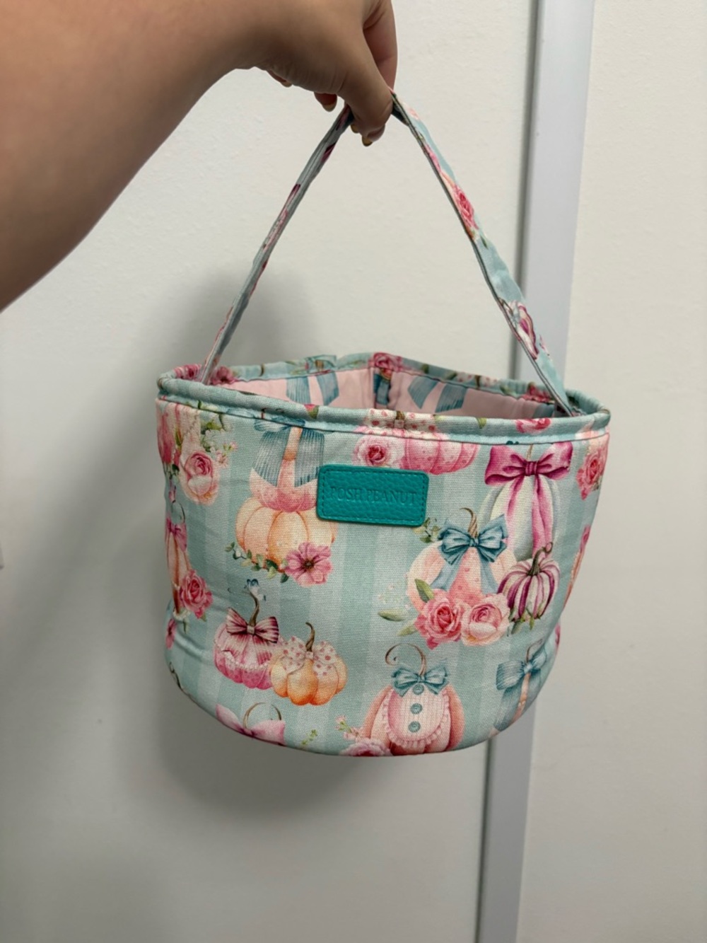 Posh Peanut Reversible Boo Basket Pastel Pumpkin Print Fabric